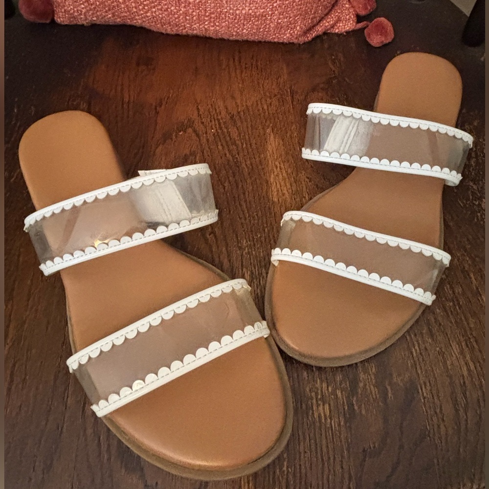 Brown and White Slide Sandals